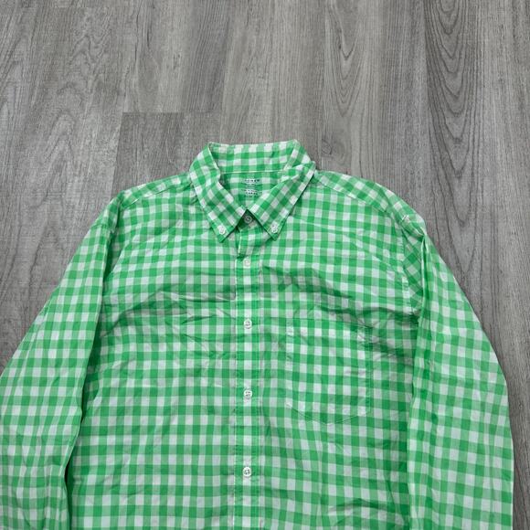 J Crew Shirt Men Large Green White Plaid Button Down Slim Fit Lightweight Preppy - Picture 1 of 8